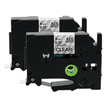 Load image into Gallery viewer, Aze-121 Strong Adhesive Laminated Label Tape - Black on Clear 9mm