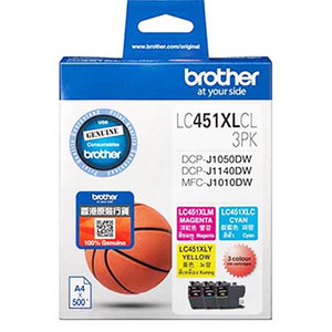 Brother Inkjet Cartridge LC451XLCL 3PK (1 Set of Cyan, Magenta and Yellow)