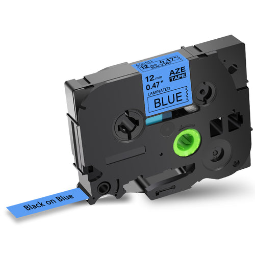 Aze-531 Strong Adhesive Laminated Label Tape - Black on Blue 12mm