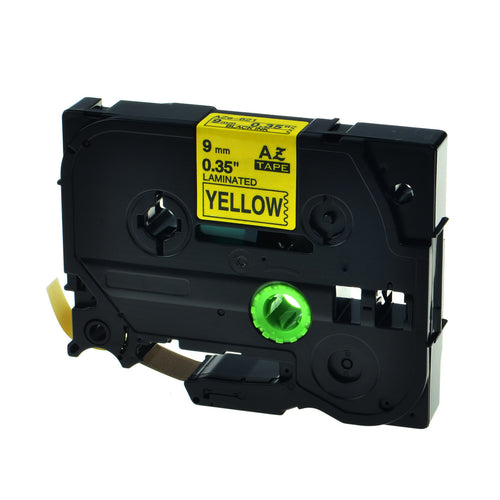 Aze-621 Strong Adhesive Laminated Label Tape - Black on Yellow 9mm