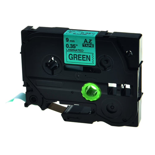 Aze-721 Strong Adhesive Laminated Label Tape - Black on Green 9mm