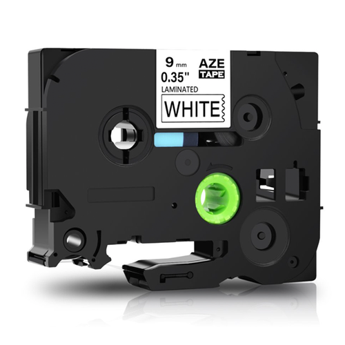 Aze-221 Strong Adhesive Laminated Label Tape - Black on White 9mm