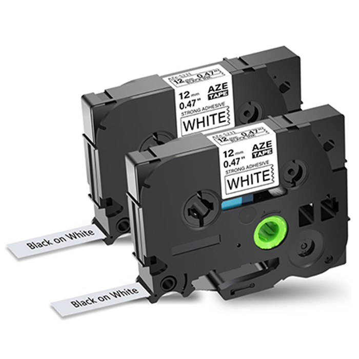 Aze-231 Strong Adhesive Laminated Label Tape - Black on White 12mm Aze-231 Strong Adhesive Laminated Label Tape - Black on White 12mm